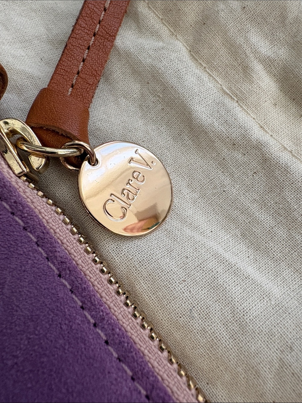 Clare V lilac suede flat clutch with tabs - Picture 2 of 6